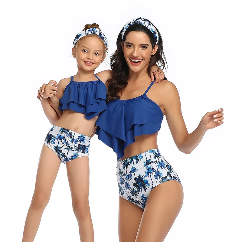 

Mother Daughter Swimsuit 2020 Lace Flower Mom Daughter Swimwear Family Look Mommy And Me Bikini Family Matching Clothes Outfit, As picture