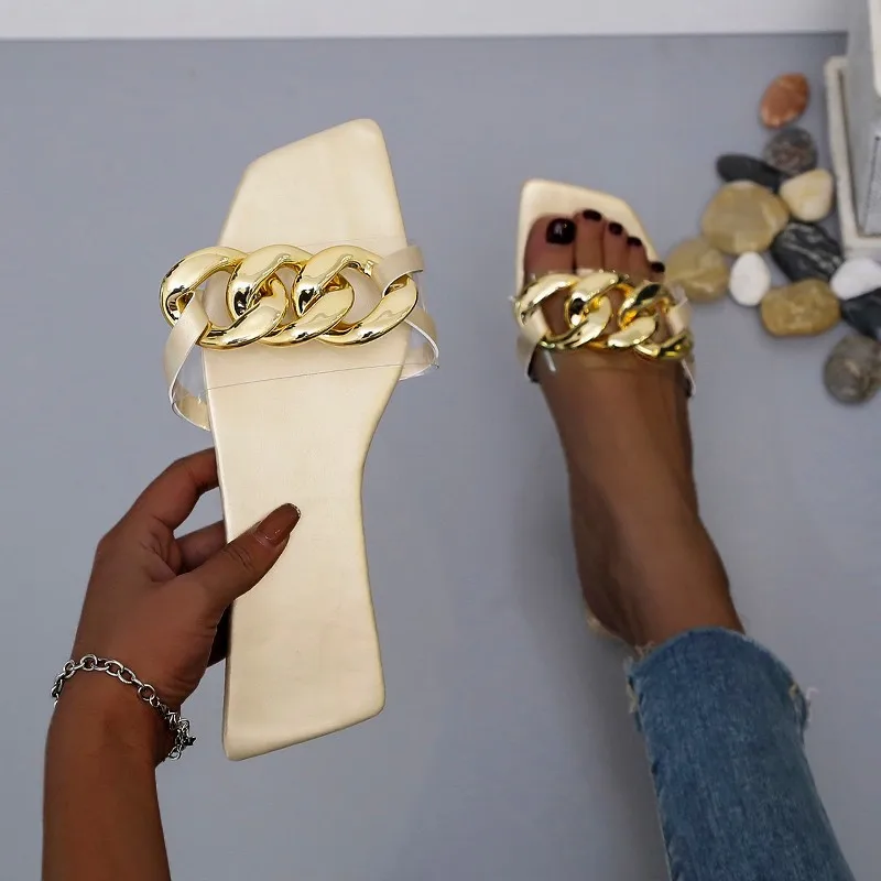 

2021 Summer Women's Slides Jelly Footwear Sandals Casual Ladies Platform Slippers Outdoor Yellow Flat Chain New Fashion Shoes