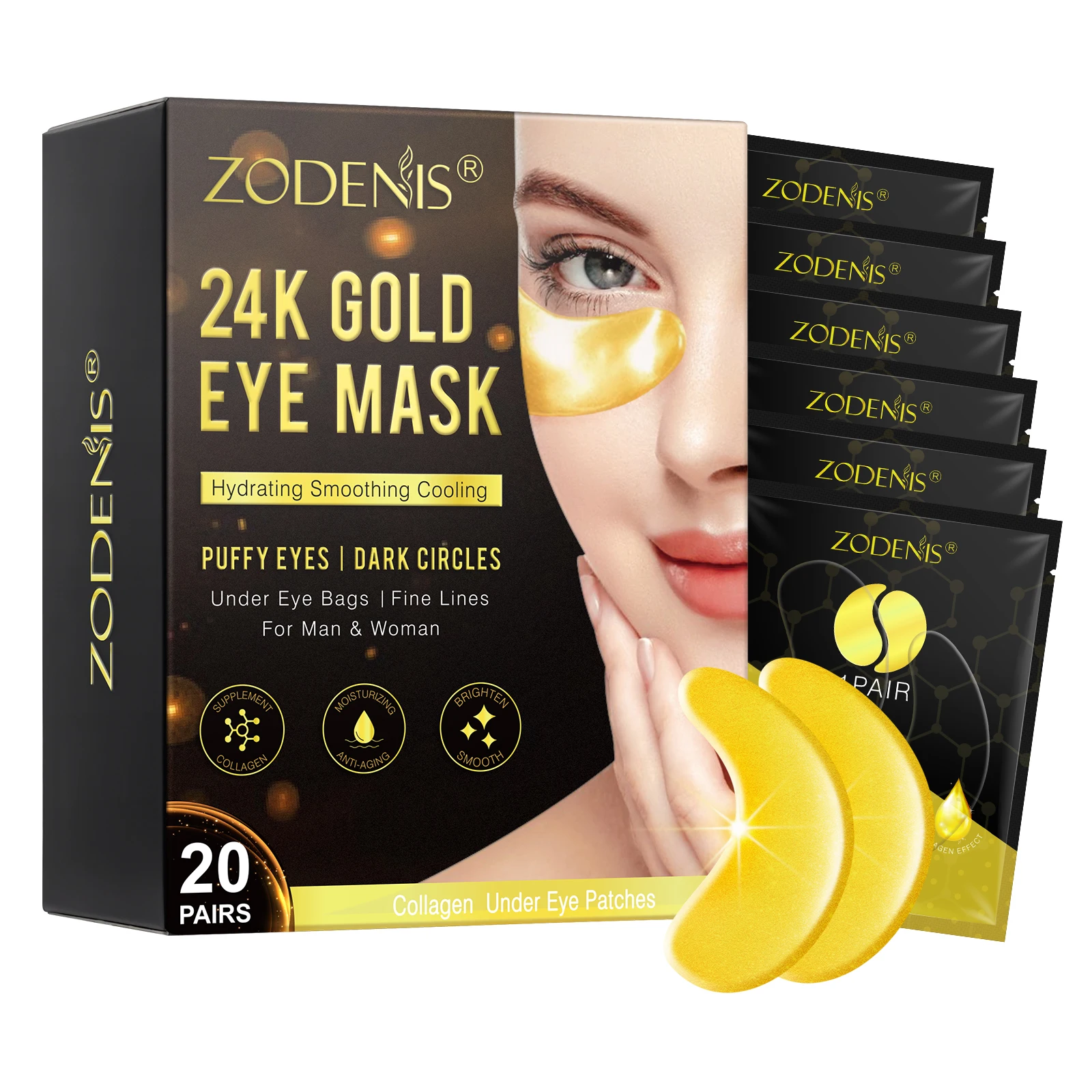 

20 Pairs Gold Under Eye Mask Amino Acid Collagen Face Care Eye Masks for Dark Circles Puffiness Personal Care