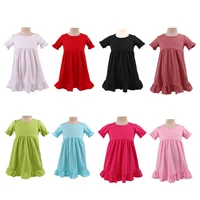 

Stock RTS children frocks baby girls toddler party summer short sleeve cotton kids solid plain casual ruffle dress