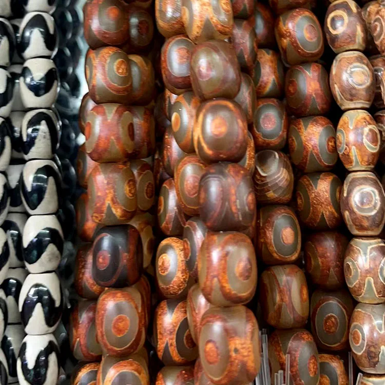 

AB0694 Matte Tibetan dzi agate drum beads, Mystical tibet dzi rice beads