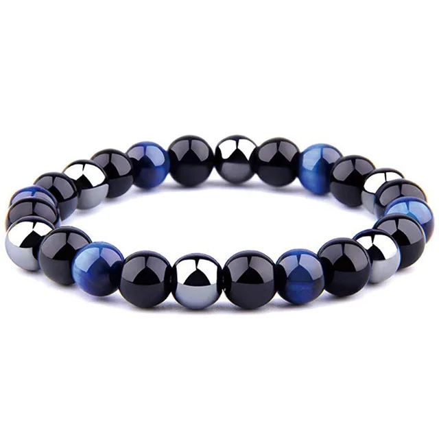 

8mm Lucky Natural Hematite Black Obsidian Tiger Eye Volcanic Stone Beaded Bracelet for Men