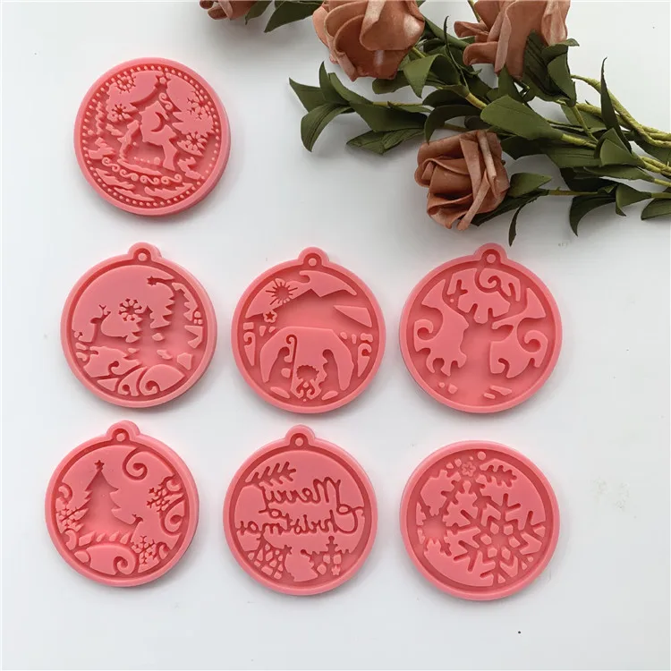 

Y3086 Diy shiny christmas ornament silicone keychain molds, Pink