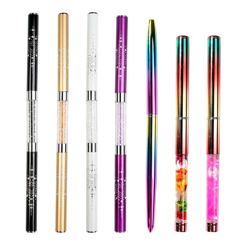 

2 headed Nail Kolinsky Hair Brush Pen 4 Colors Rhinestone for Nail Art with Gel Painting Brushes #1 3D Acrylic brush, Pink