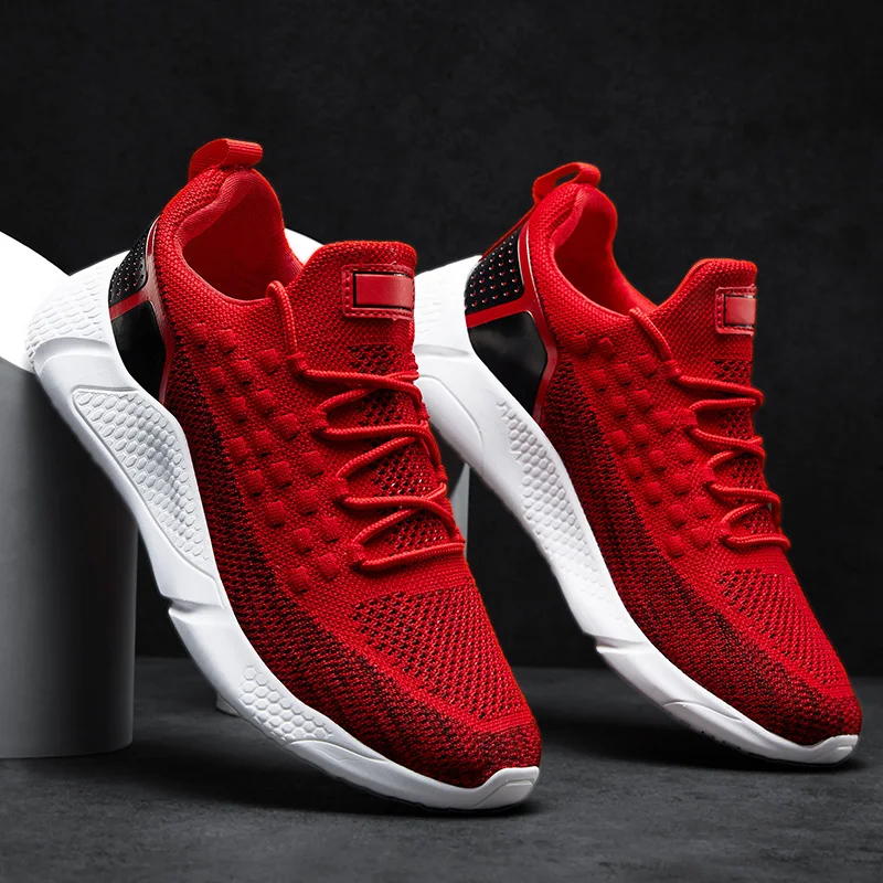 

fashion classic trainers breathable mesh sport walking slip on black air knitted running casual shoes men sneakers