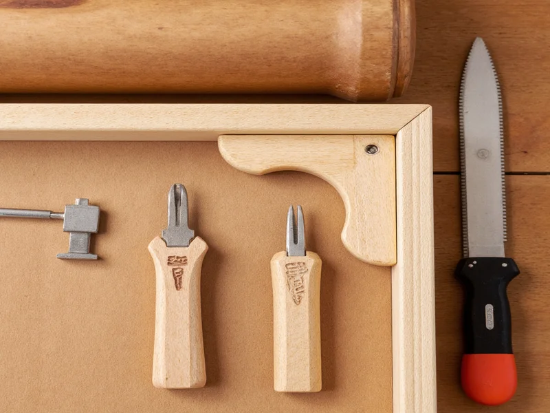 Woodworking tools laid out for DIY shelf bracket project
