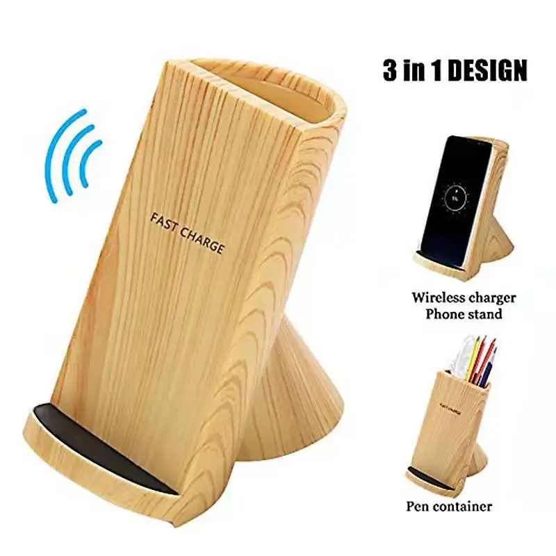Certified Wood Style Pen Holder Charging For IPhone Sast Desktop Wireless Charger