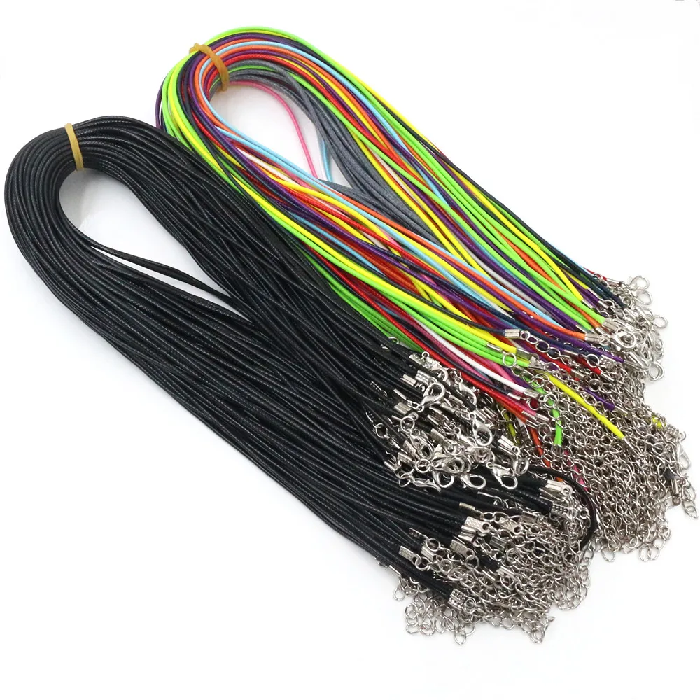 

20 Pcs/lot Real Handmade Leather Adjustable Braided Rope Necklaces & Pendant Charms Findings Lobster Clasp String Cord 2 mm