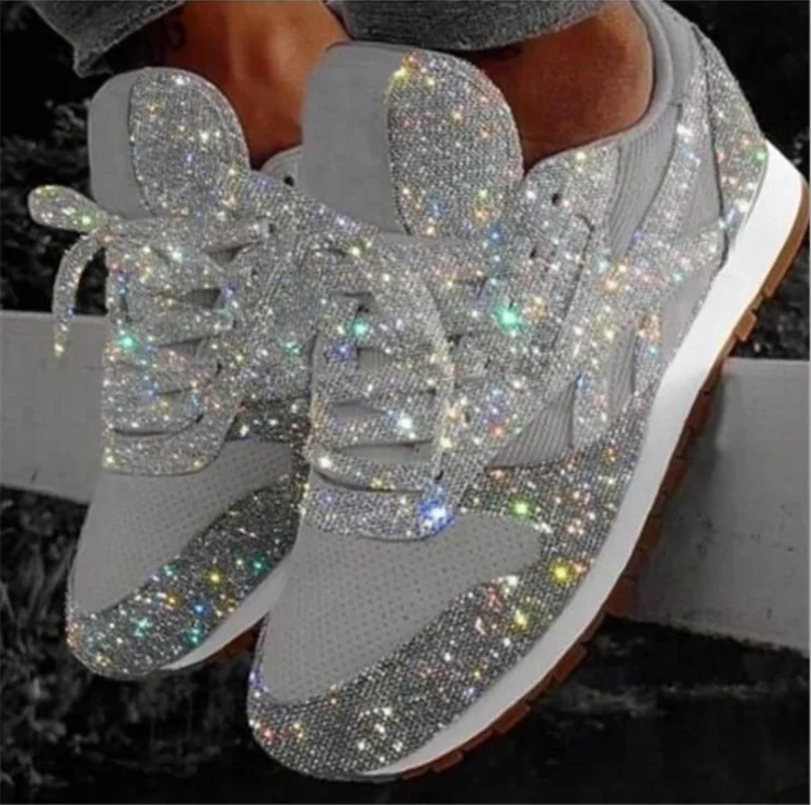 

Fashion Trending zapatillas diamond shoes breathable mesh glitter sequins women's fashion sneakers