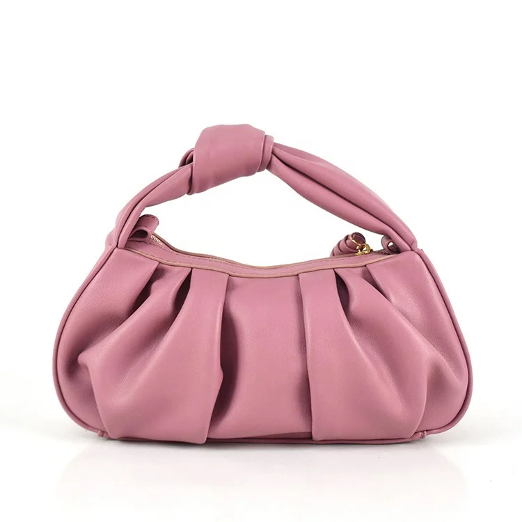 

Guangzhou manufacture super soft purple underarm handbags for ladies elegant hobos bags with knot