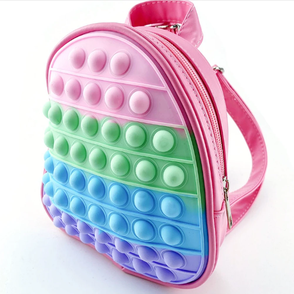 

Factory Mini Fashion Rainbow Silicone Stress Reliever Popping Bubble Fidget toy Pop It purse For Kids backpack