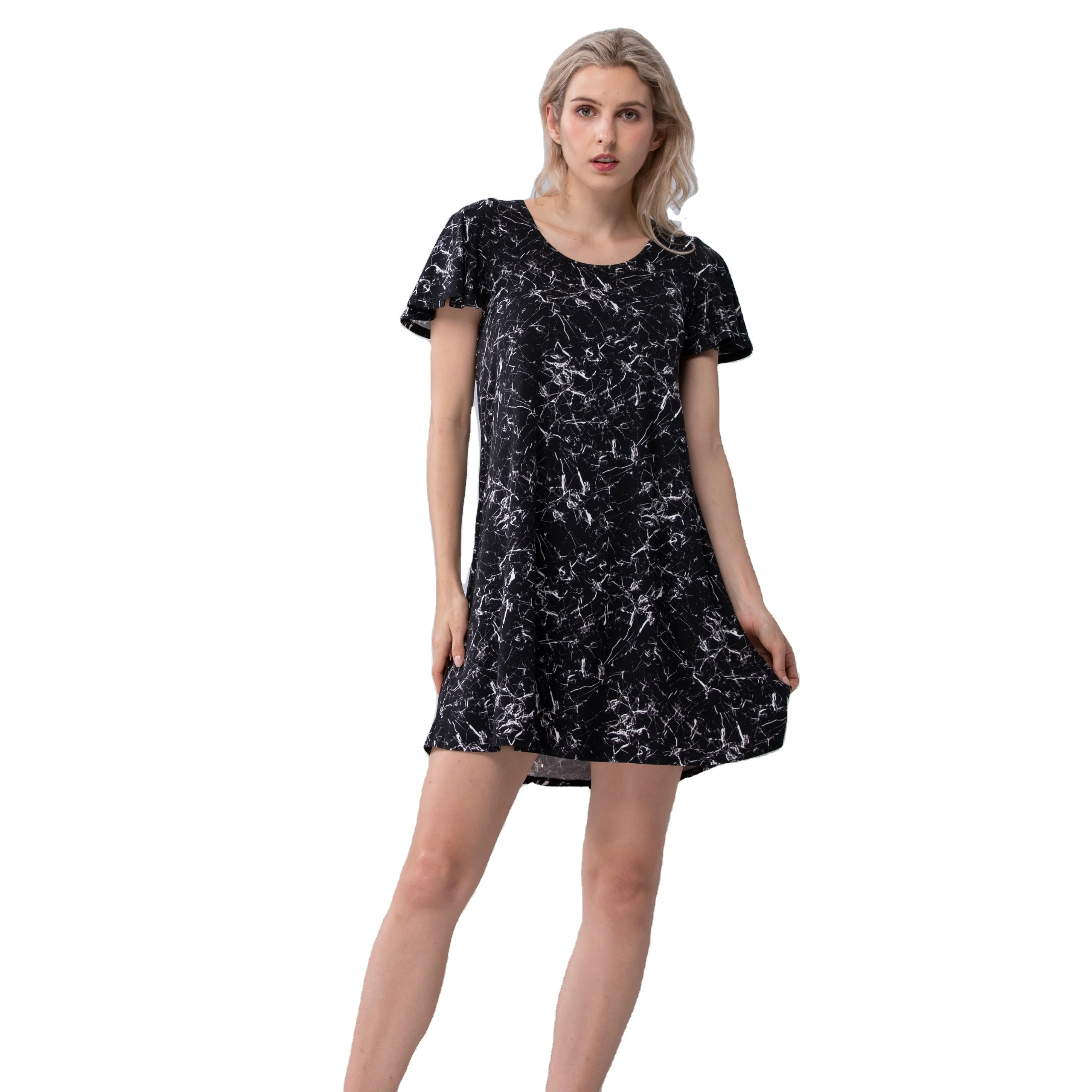 

Women Loose Jersey Fashion Elegant Summer Knited Round Neck Short Sleeved Casual Shirts Dresses