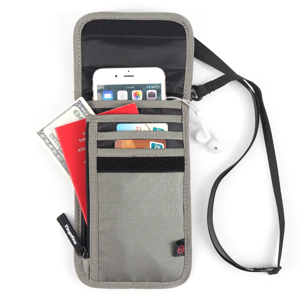 

YIPINU lightweight waterproof rfid blocking bag passport holder pouch neck wallet for travel, Black,blue,gray