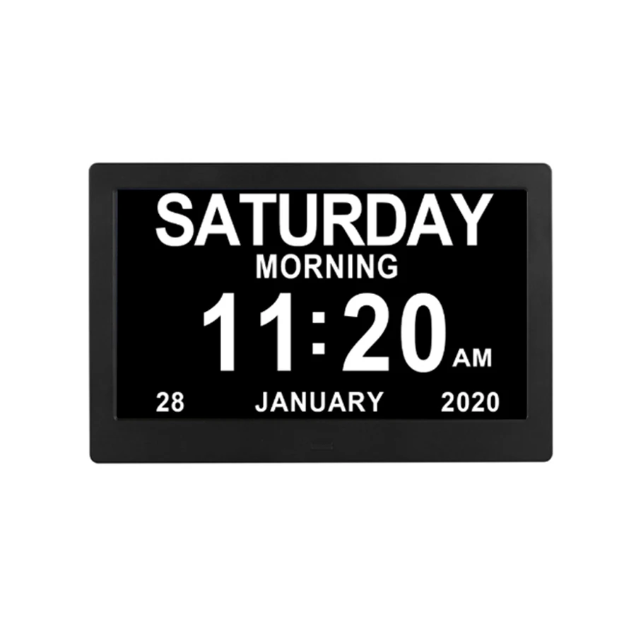 

desktop wall memory loss dementia led electric digital alarm clock day calendar clock 7 8 9 10 inch for elderly, Black and white