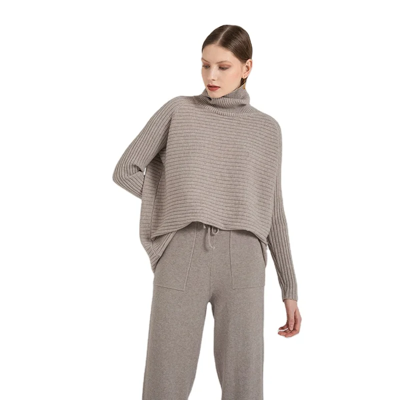 

Long Sleeve Turtle Neck Knit Set Factory Directly Supplied Loose Pullover Women's Girl Knitted Sweater