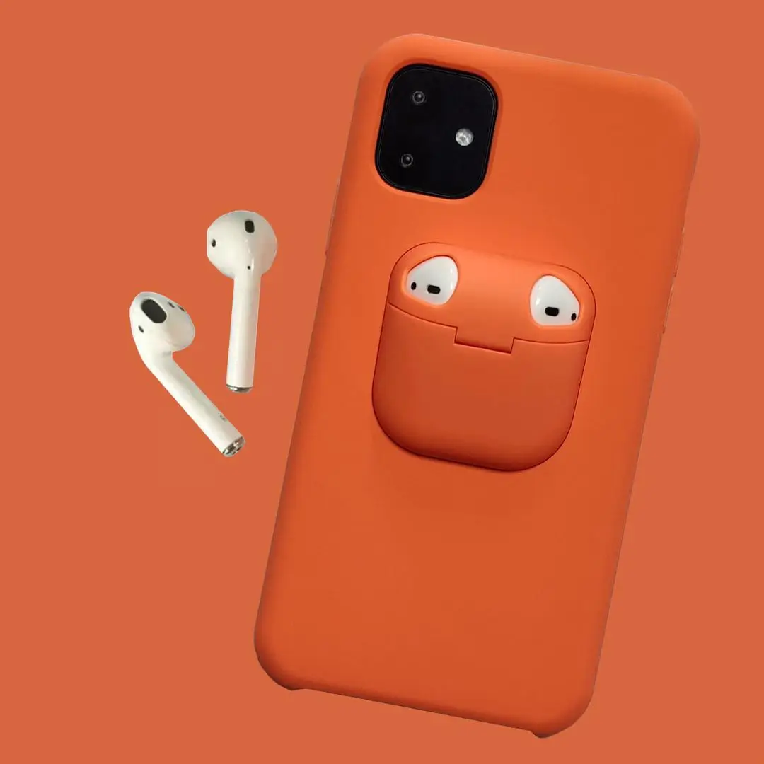 

2 In 1 Phone Case Earphone Storage Box For iPhone 11 Pro XS XR Soft Silicone Case With Earphone holder For Airpods