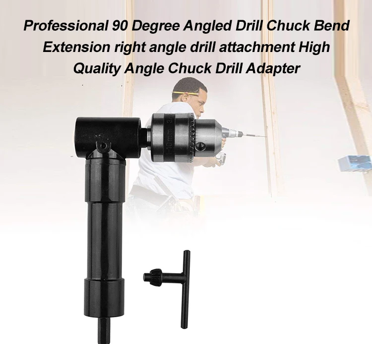 Right Angle Drill Attachment Chuck Adapter Electric Power Cordless 3/8 90 Degree 
