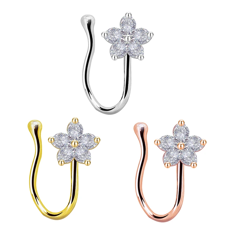 

Gaby nose cuff cz flower Clip on faux nose ring Non piercing nose clip body jewelry, Silver /gold/rosegold color