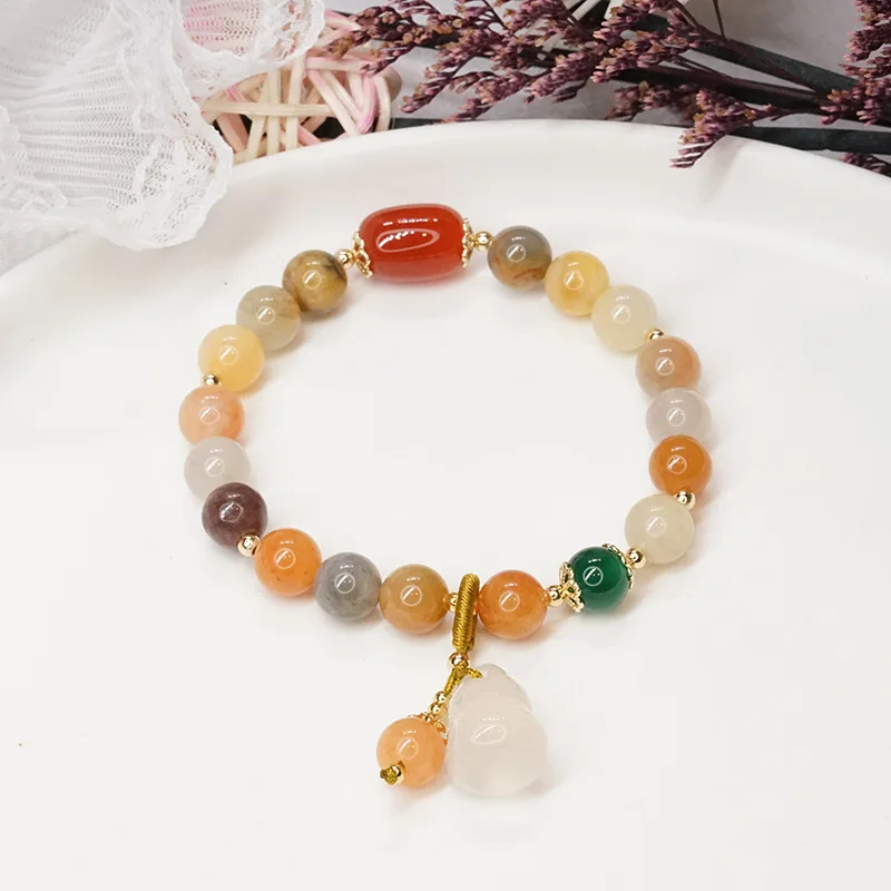 

Natural jade gourd bracelet, retro ethnic peridot bracelet, simple golden silk jade bracelet, 1 different color