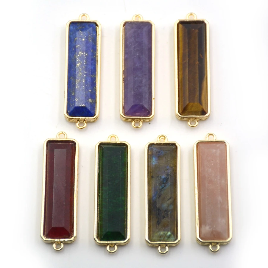 

Natural rectangle loose gemstone healing crystal quartz stone bar bracelet charm personalized pendant for necklace jewelry, Multi