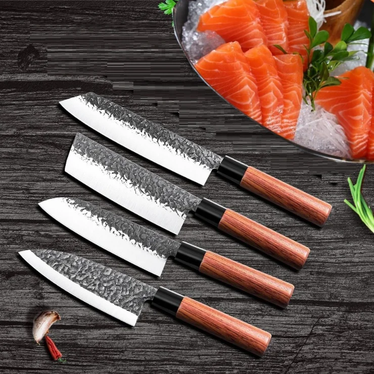 

Kitchen knife set multifunctional cooking fish raw knife Damascus steel chef knife with wooden handle