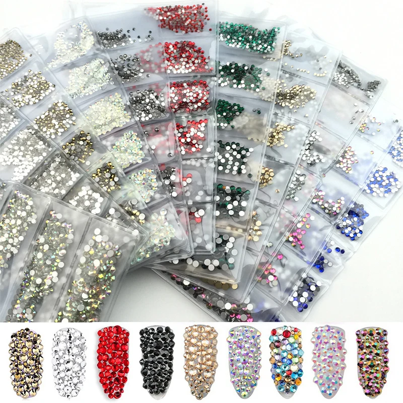 

Mix Size Flatback Glass Rhinestones Glitter colorful Crystal AB Rhinestone for Fabric Garment Nail Art Decorations, White mixed, ab mixed color, gray mixed, mine black mixed