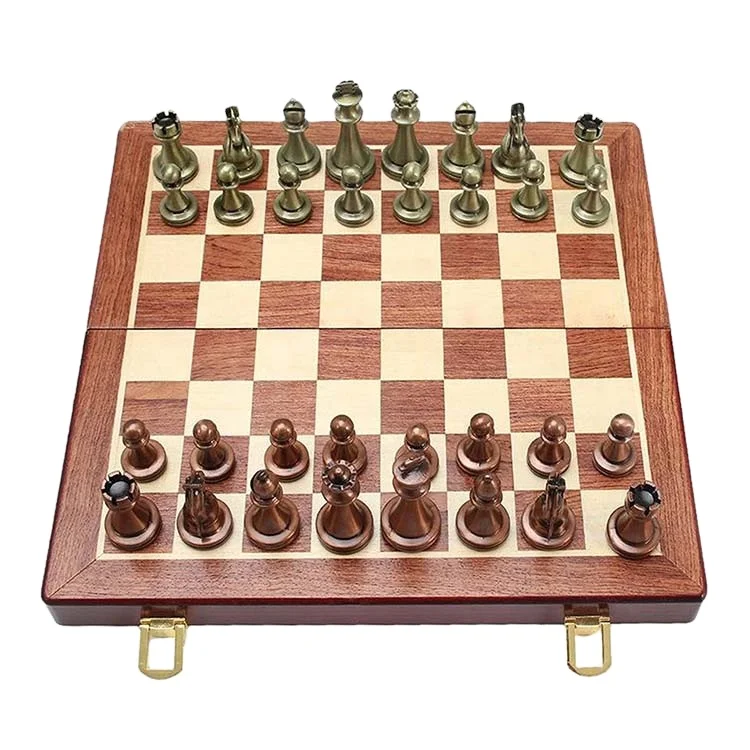 

Metal chess sets folding chess set wooden metal pieces chess games, Bronze and red