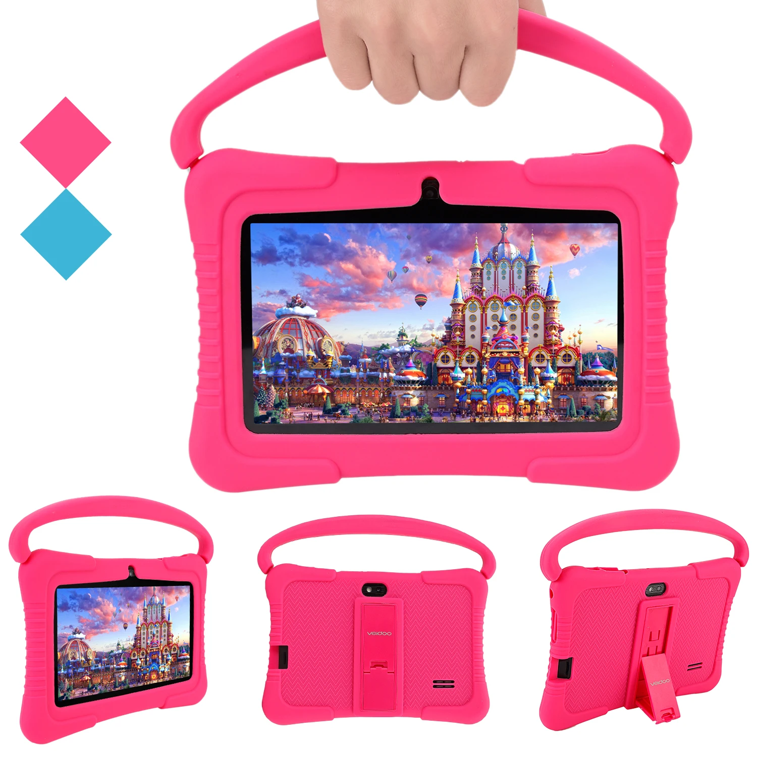 

Veidoo 7 inch 1GB 16GB Kids Tablet for Toddlers Android Tablets PC WiFi Education Games IPS Screen Tablet with Silicone Case, Blue, pink