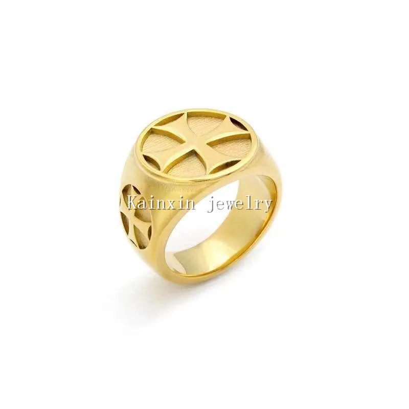

Custom design 316L stainless steel 18K gold ring men's Cross Ring