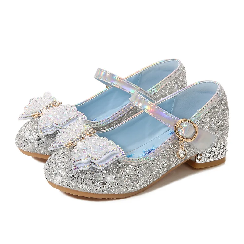 

Spring new girls Frozen Aisha princess catwalk show performance high heeled crystal shoes, Black