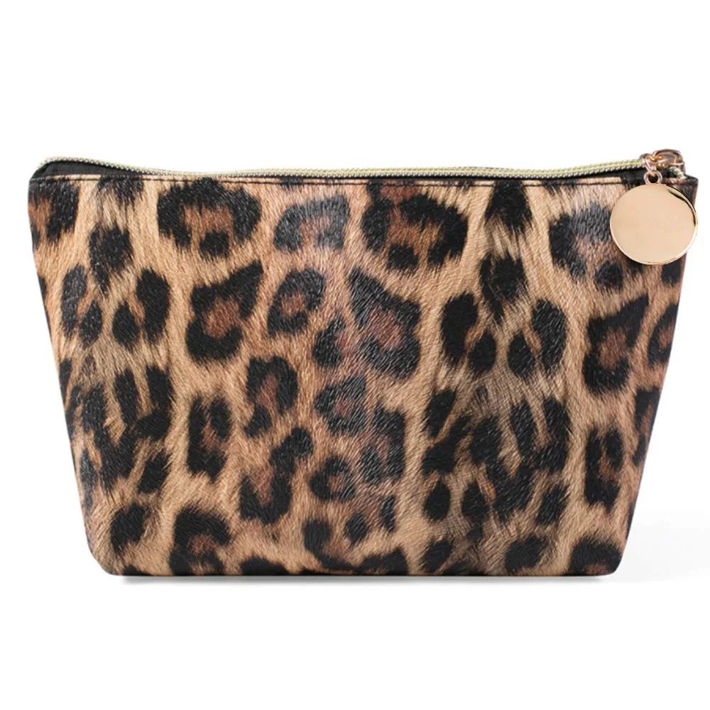 

New Leopard Makeup Bag Pu Leather Professional Cosmetic Train Case Organizer Bag Custom Cosmetic Bag With Adjustable Dividers