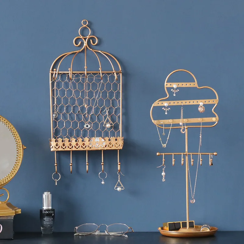 

Girls Dressing Table Earrings Necklace Display Organizer Wrought Iron Wall Mounted Jewelry Rack, Customized color