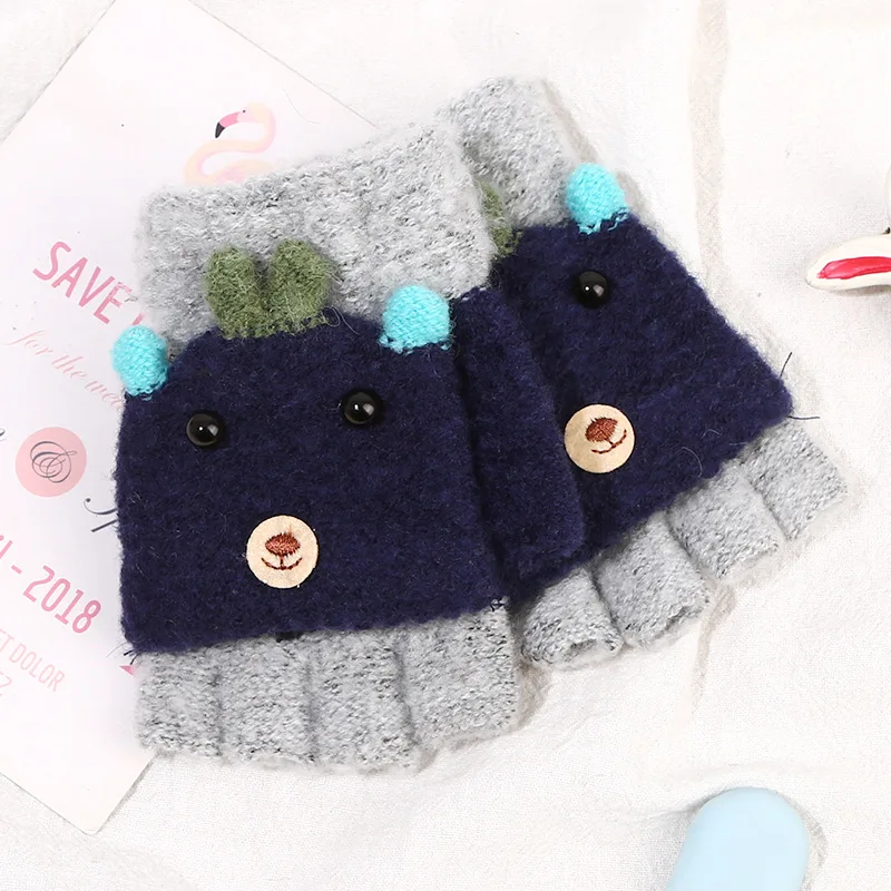 

baby writing mitten 1 to 8 years old Children's mitten flip half-finger winter warm knitted woolen yarn