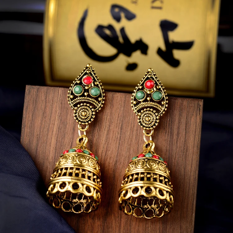 

National Style Earrings India Bells Sead Bead Jumka Earrings Indian Traditional Birdcage Earrings, Picture