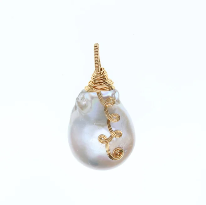 

winding silk pendant head strange shaped freshwater pearl pure hand winding 14K gold filling necklaces