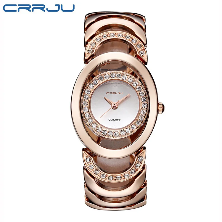 

CRRJU 2201 Luxury Famous Brands Gold Rhinestone Bracelet Ladies Wrist Women Watches