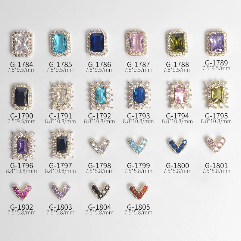 

Paso Sico Latest Design Colorful Zircon Gemstone Octagon Heart Diamond Alloy DIY Nail Art Charms for Nail Manicure Design