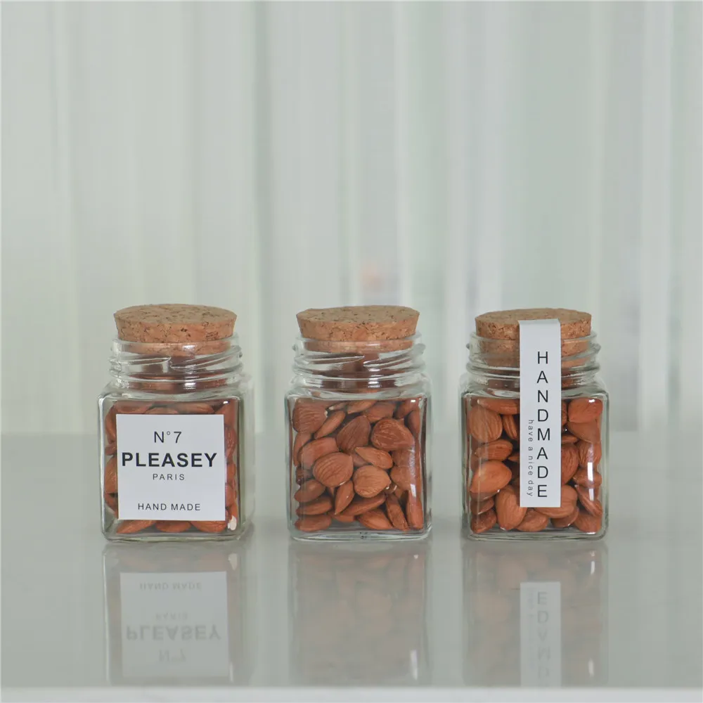 

Customized Recyclable Food Storage 100ml Glass Candy Jar With Cork, Clear, frosted, pink or other custom color painting