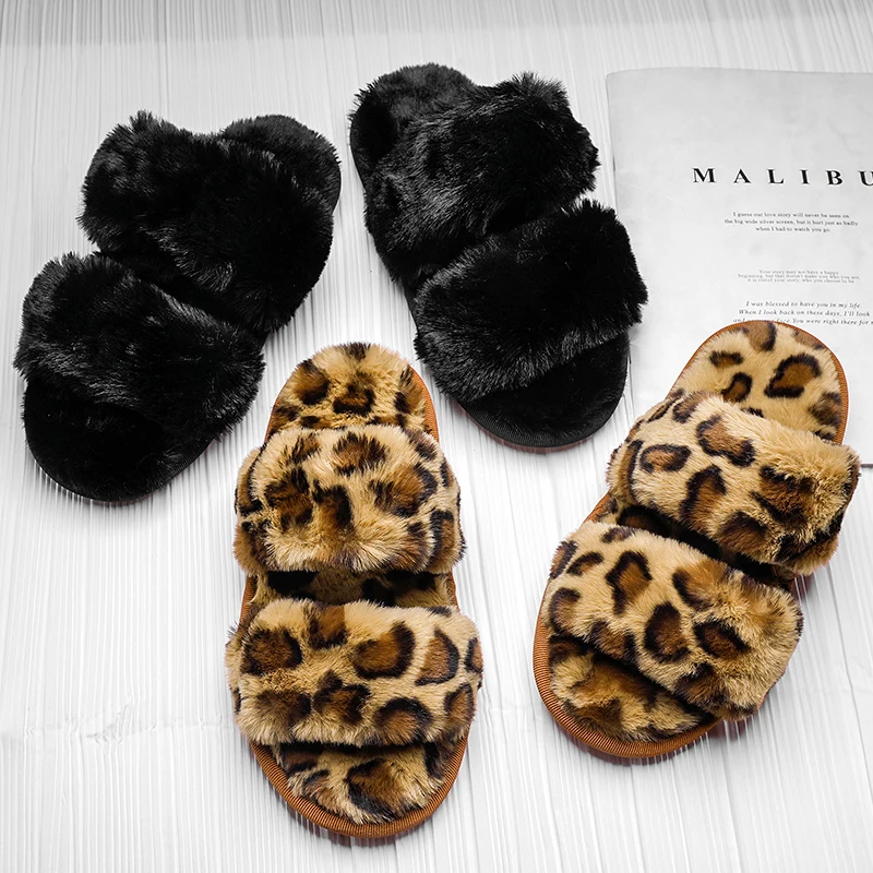 

Indoor Winter Fashion flat fur fuzzy sandals men women home warm fluffy slippers