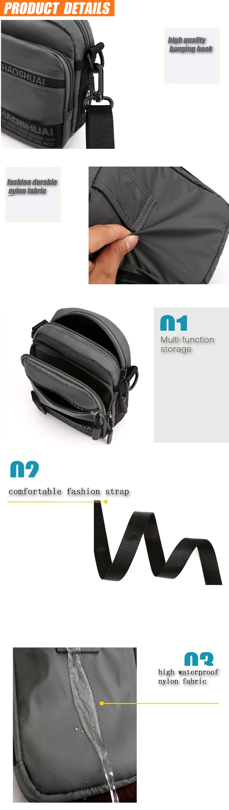Fashion Oem Waterproof Durable Shoulder Bag Men Mini Shoulder Messenger
