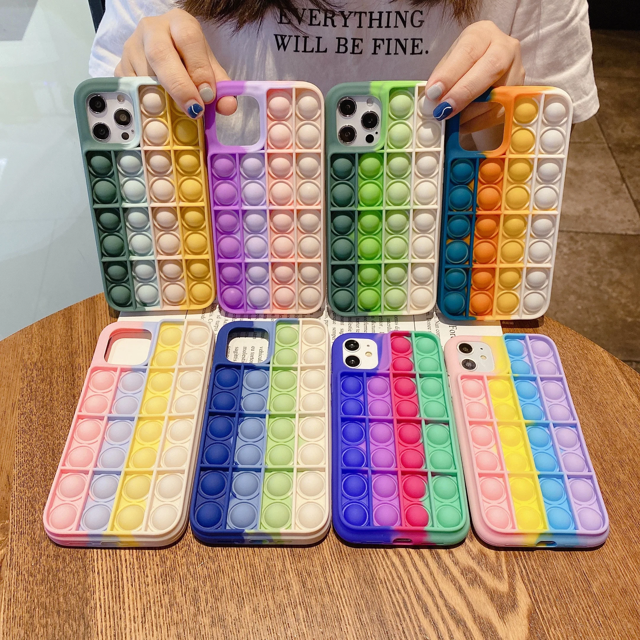 

Wholesale Fidget Phone Case Stress Reliever Rainbow Pops Bubble Phone Case for iPhone 13 iPhone 13 Pro Max