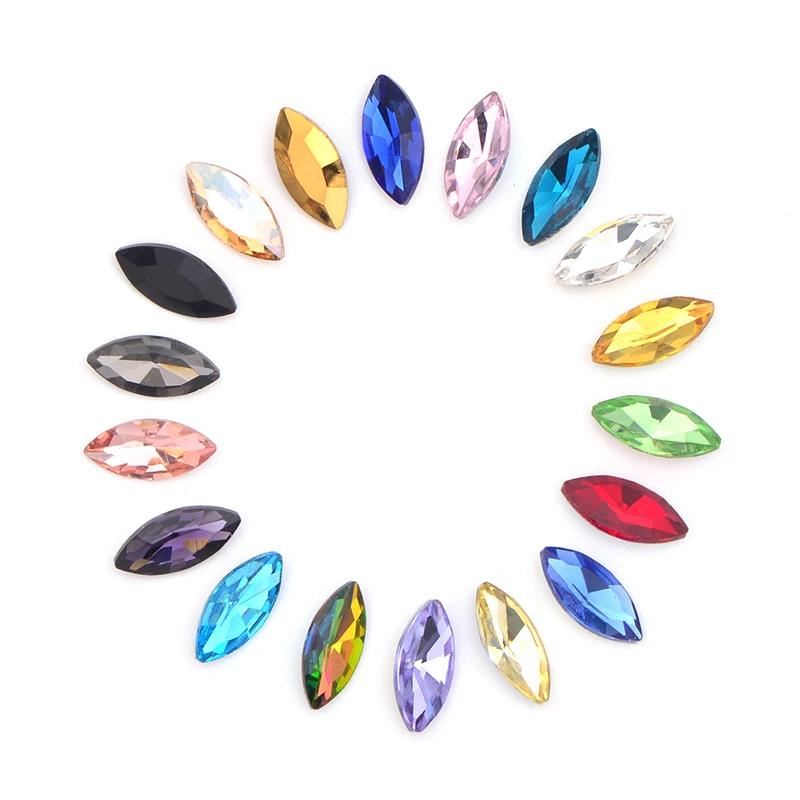 

7*15mm Mix Color Point Horse Eye Glass Rhinestone Clear Crystal Stone Applique DIY Diamond Strass for Clothes Decoration, 19 colors crystal