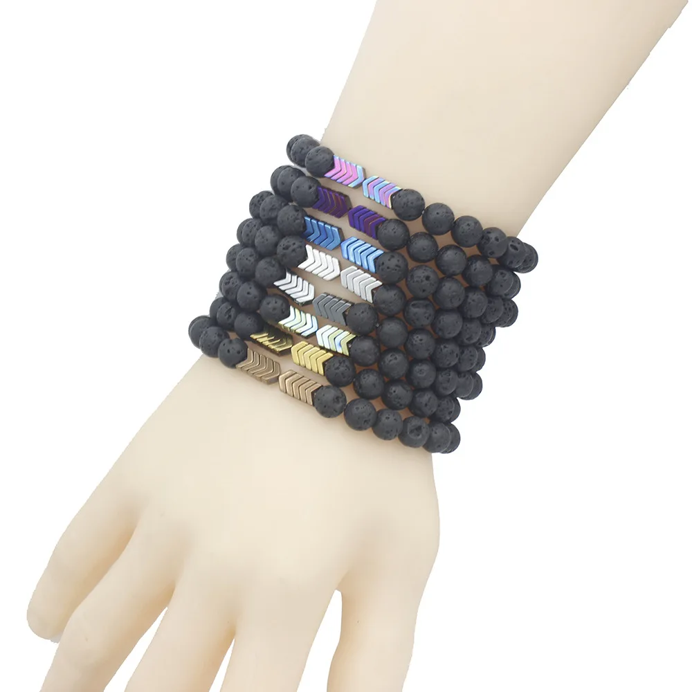 

Hot-selling jewelry RTS volcanic stone colorful electroplating processing magnetite bracelet lava bracelet for men women