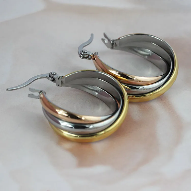 

Korean earring stainless steel silver gold rose gold 3 color hoop earrings jewelry for women
