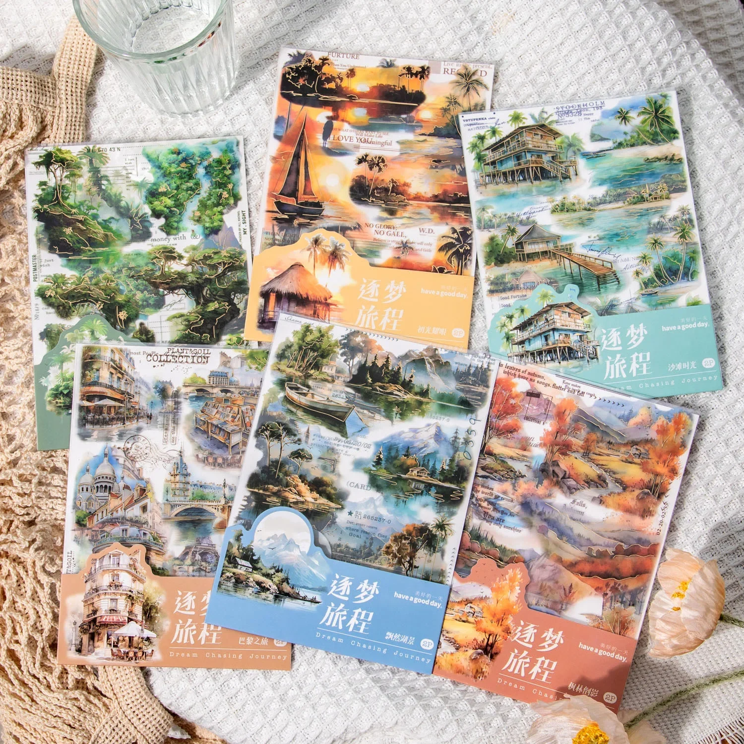 

2 Pieces Per Pack Pet Stickers Dream Journey Series Landscape Theme Hand Account DIY Decorative Stickers 6 Models