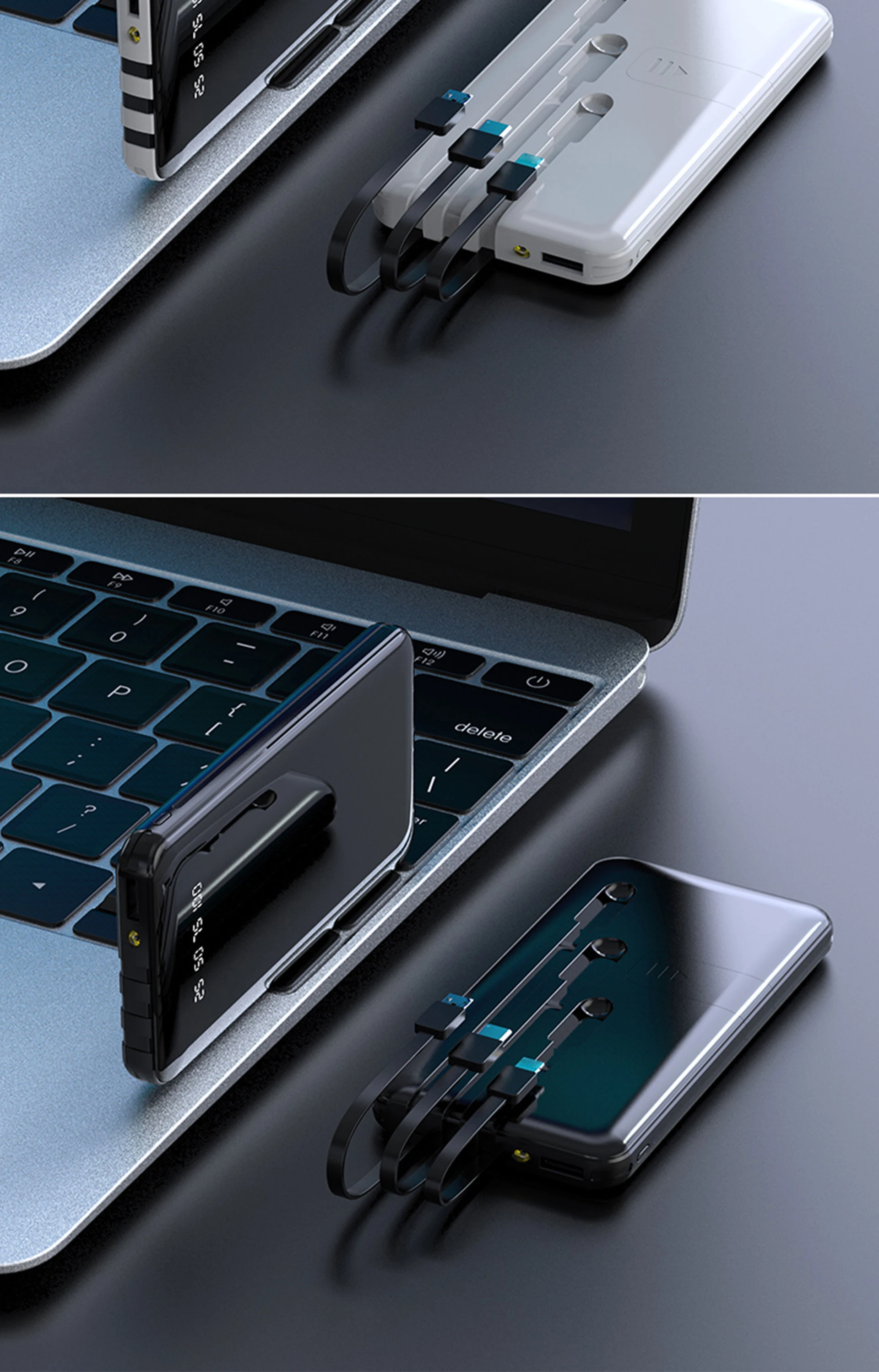 New Custom Full Mirror Screen Power Bank 10000mah LED Display, Fast Charging Power Banks, Sharing Type c powerbank with cable - ANKUX.COM