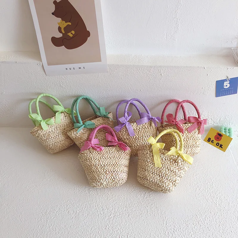 

Wholesale Toddler Designer Cute Casual Summer Beach Straw Bag Handbag Lady Kids Coin Purse And Handbag Children Mini Woven Bag, 6 colors