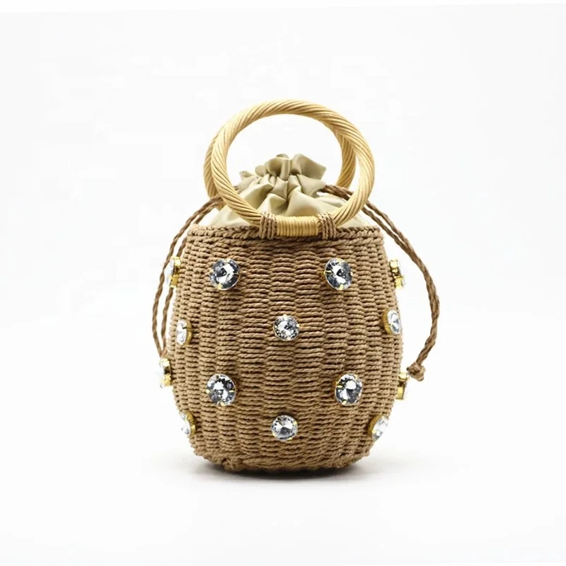

Wholesale fashion mini bucket straw bags beach summer ladies shoulder handbag, Customizable