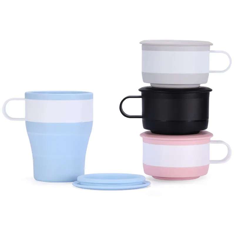 

BPA Free 16 fl oz Collapsible Reusable Silicone Coffee Cups With Lid Straw Travel Coffee Mug, Marine bule/eraser pink/black/pastel blue/ quartz pink/light grey