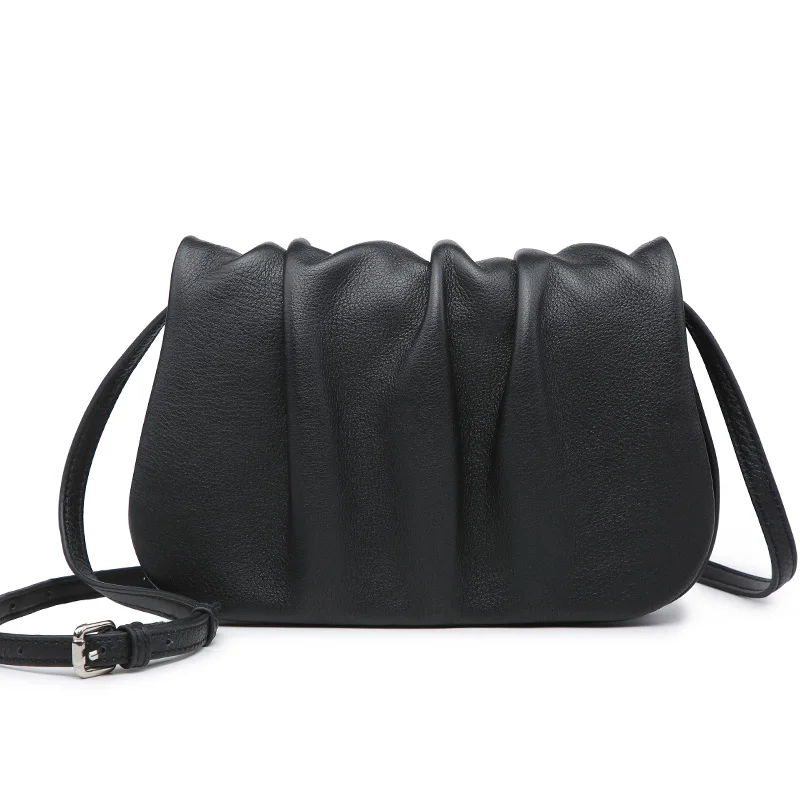 

2020 New Design Pleated Bag Genuine Leather Messenger Bag Colorful Fashion Women Shoulder Bag